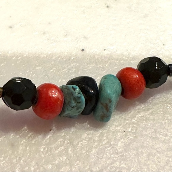 Multi-color Genuine Gemstone & Acrylic Bead Necklace, multistrand red blue brown - Picture 10 of 11